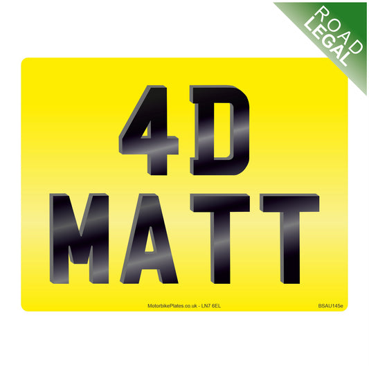 Road Legal 4D Laser Cut MATT Motorbike Number Plate (9"x7")